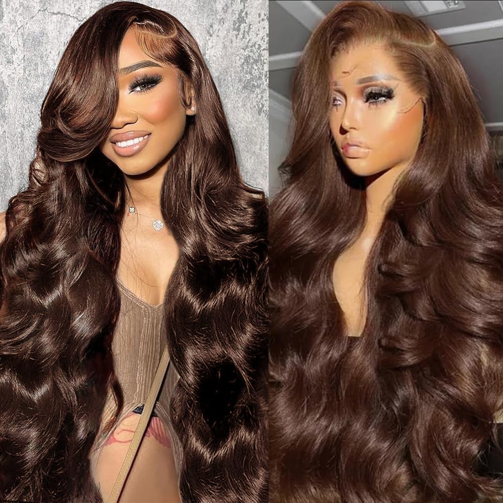 Perismoda Chocolate Brown Color Body Wave Wig 13x4 Lace Front Wig Human Hair